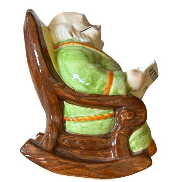 Vintage Lefton Ceramic Bank Retirement Fund Grandpa Rocking Chair Excellent Cond - Picture 2 of 4